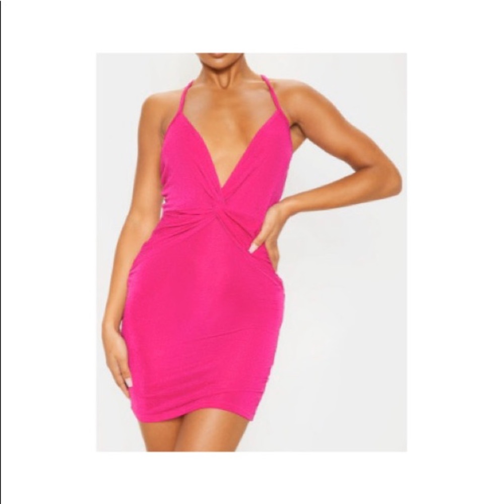 Hot Pink Strappy Cross Back Dress - Picture 3 of 5